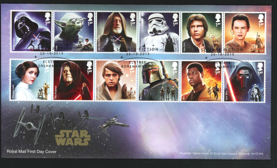 2015 - Star Wars Set First Day Cover, Science Fiction / Elstree Borehamwood Postmark